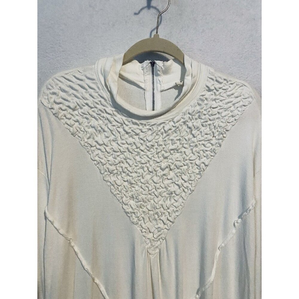 POL Anthropologie Top Womens Medium White Ribbed Tunic Back Zipper Mock Neck - Picture 2 of 7
